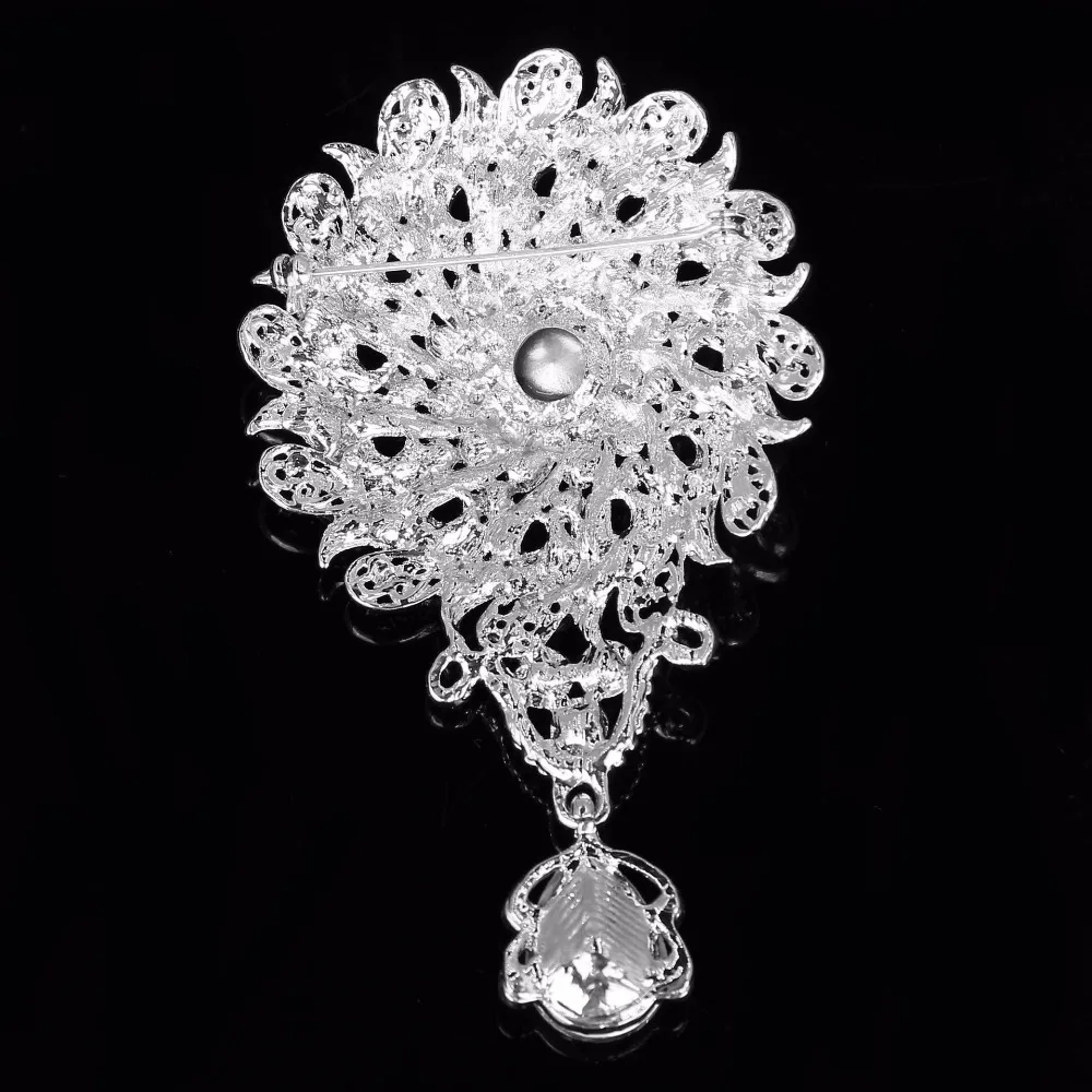 DIEZI Luxury White Crystal Water Drop Brooches for Wedding Women Party Dress Silver Color Rhinestone Bridal Bouquet Brooch pins