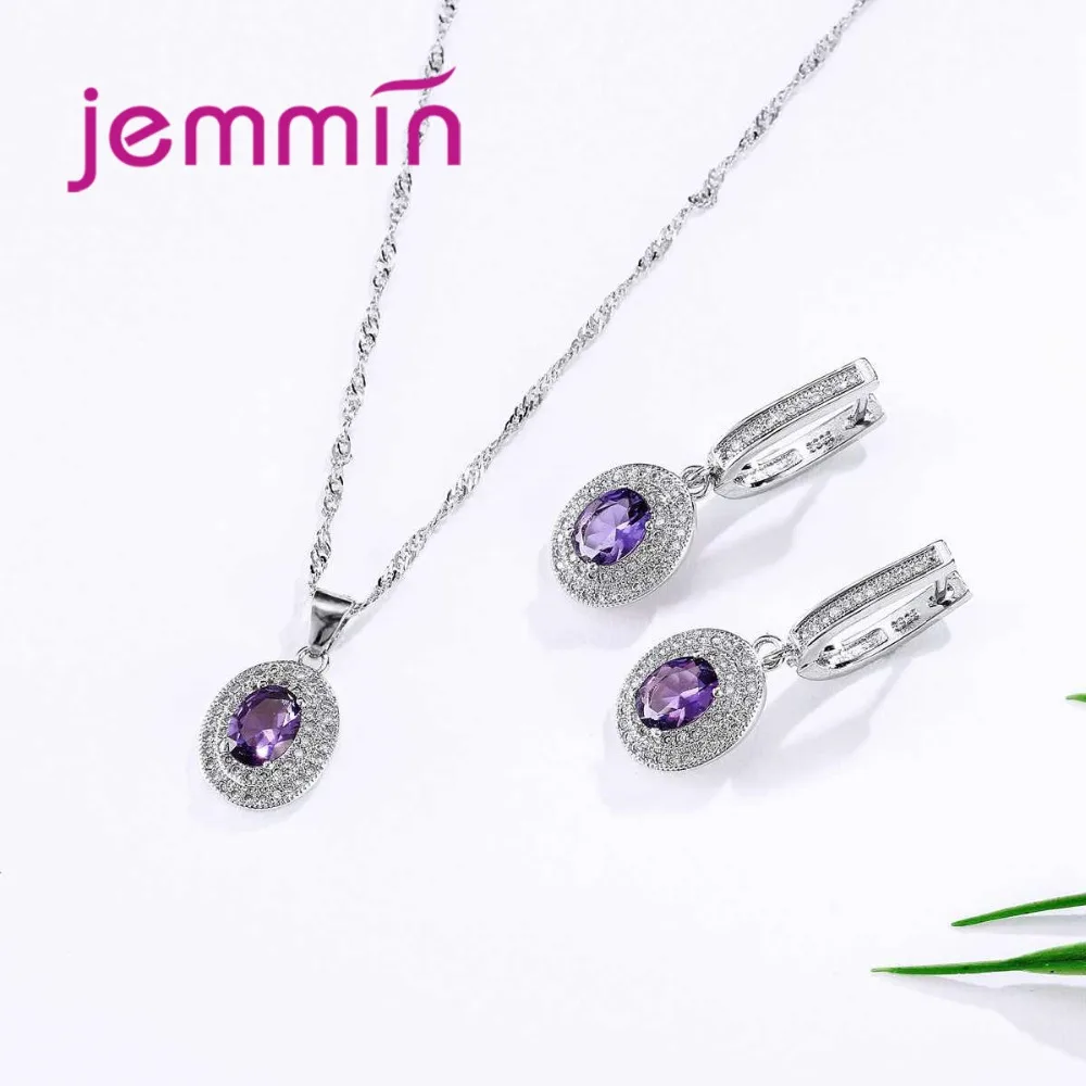 Set di gioielli con ametista abbagliante orecchini con collana ovale in cristallo multistrato per fidanzamento di nozze da donna colore in argento Sterling 925