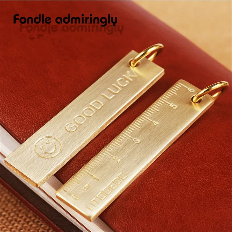 EDC Outdoor Pocket Tool Brass Metal Ruler Mini Portable Ruler Measurement Tool Outdoor 6CM Copper Ruler Word 3MM Thickness