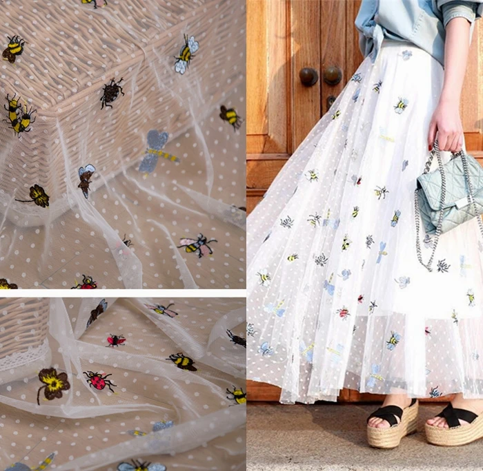 high quality mesh insect embroidery lace cloth Dress DIY decorative fabric The width of 1.45 meters