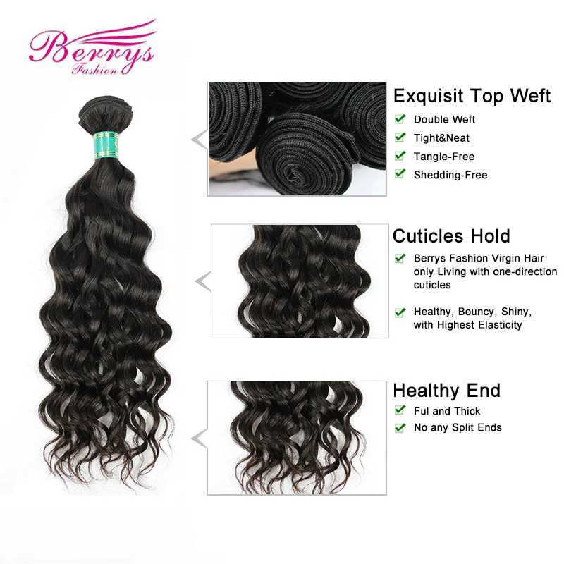 Berrys Dell'acqua di Modo Onda Lunga Dei Capelli 10-28Inch Indiana Dei Capelli Del Virgin 100% Lordo extensions di Capelli Umani Colore Naturale