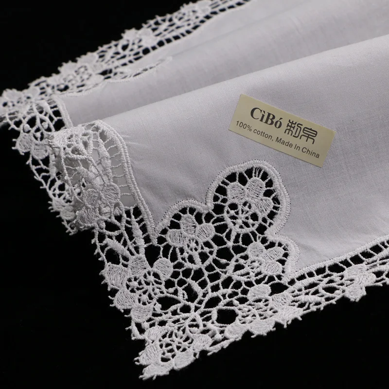 

A002: White premium cotton lace handkerchiefs 10 piece/pack blank crochet hankies for women/ladies wedding gift