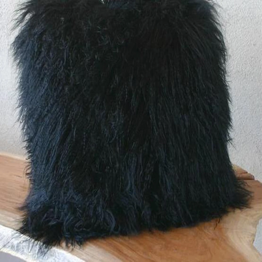 Real Mongolian Fur Pillow Cover Genuine Black Tibetan Lamb Fur Cushion Covers Sofa Decorative 12 