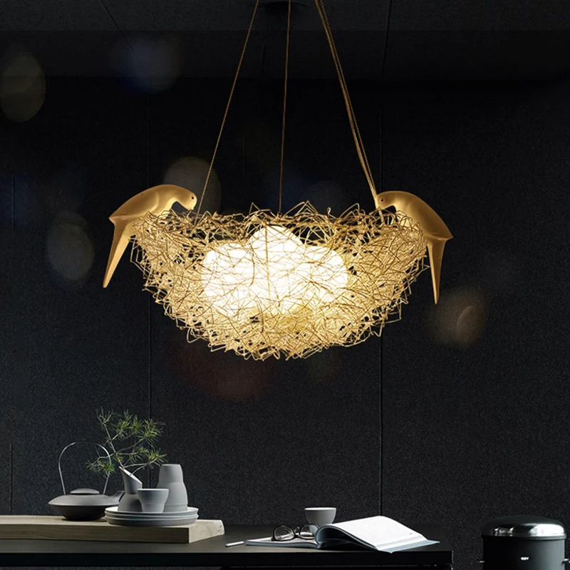 

Creative Gold Silver Aluminum wire Bird's nest Pendant Lights bird egg Nordic Art Luminaire children's room restaurant E27 Hangl