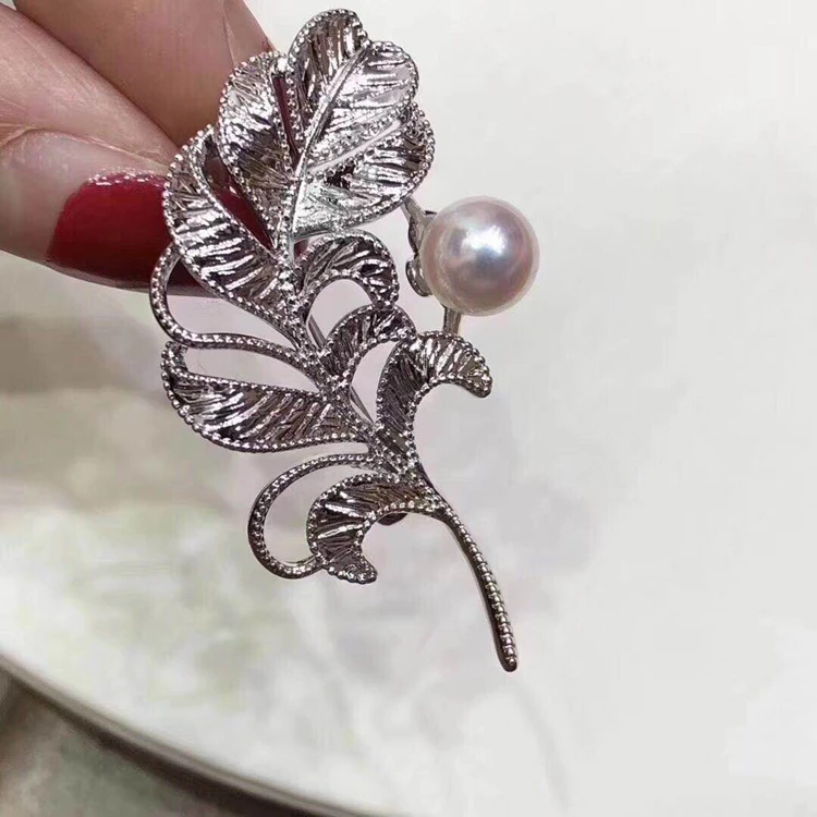 

Leaf Design Pearl Brooch Base Fittings Women DIY Breastpin Components Silver Plated Color 3Pieces/Lot