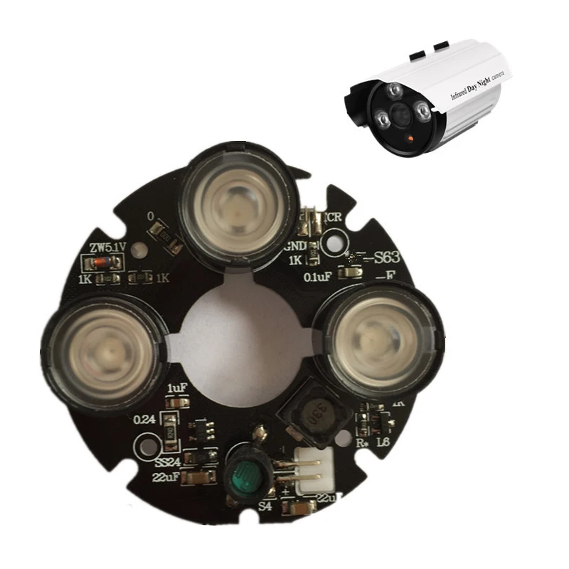 3 Array IR lED Spot Light Infrared 3x IR LED Board for CCTV Cameras Night Vision (53mm diameter)