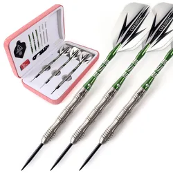CUESOUL 20/22/24g Steel Tip Tungsten Darts - 90% Tungsten With Green Dart Shaft,Dart Sharpen,Pink Luxury Dart Case