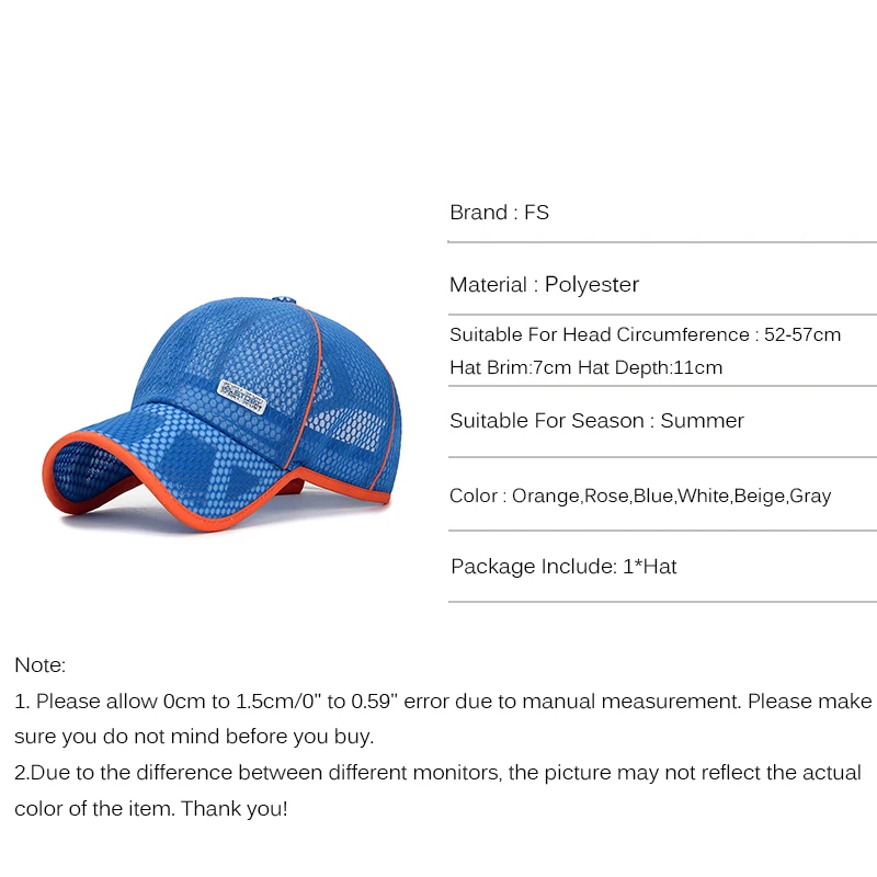 Cappello da camionista in rete arancione traspirante FS Berretti da baseball di alta qualità per ragazzo ragazza strada bambini bambini berretto Hip