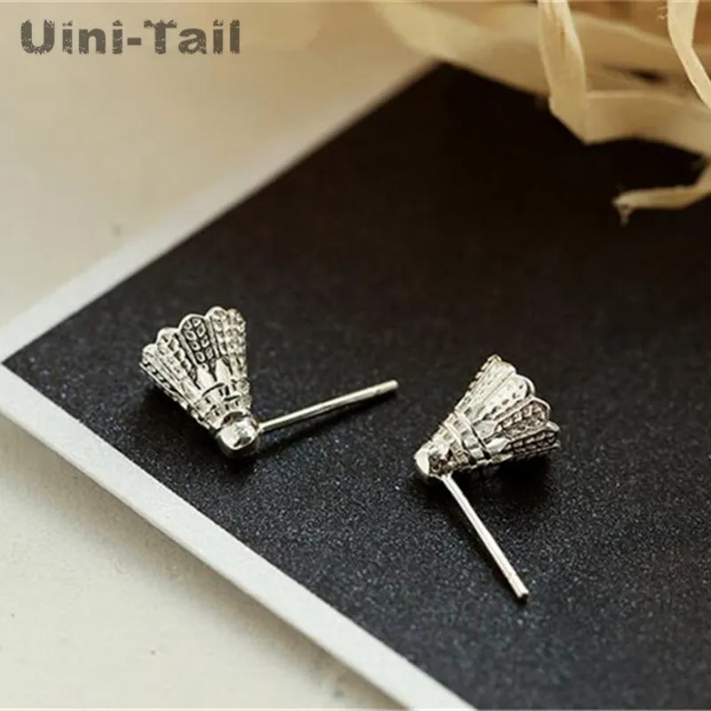 925 Tibetan silver badminton earrings female temperament Korean personality simple creative students wild tide people earrings