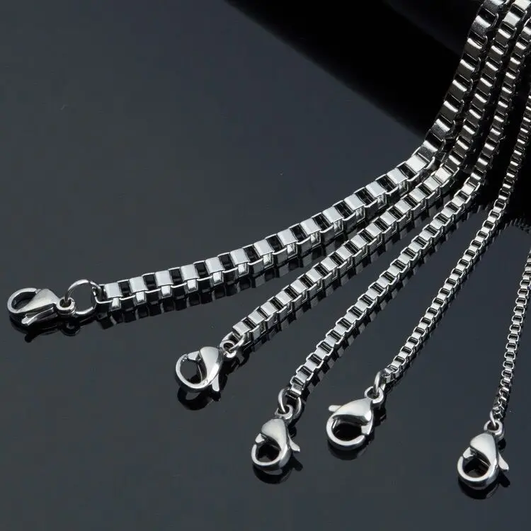 Wholesale Jewelry -- 50/60/70/80 cm x 3 mm Titanium steel White Box Chain Necklaces for Men Fashion Jewlery Hip Hop