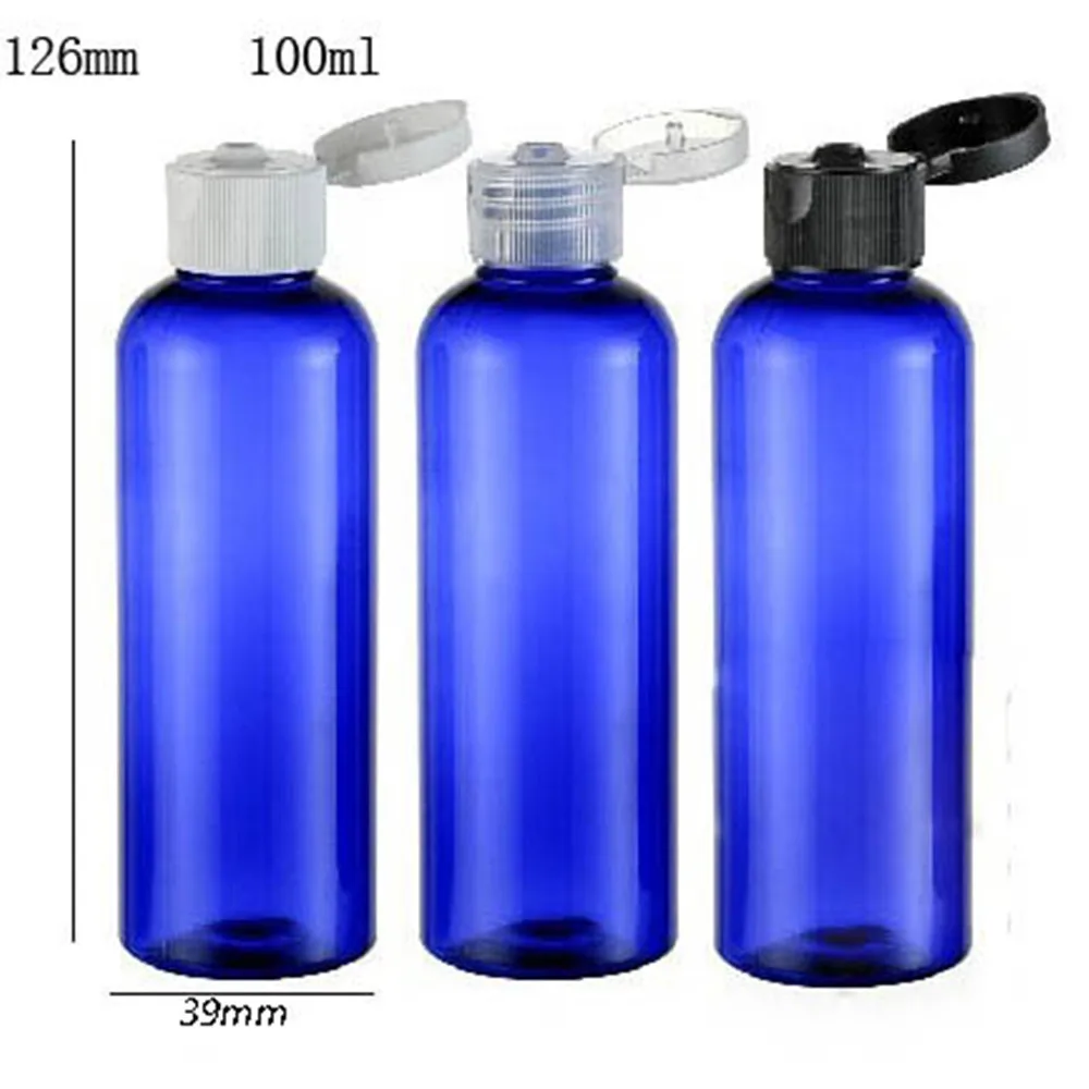 20 x 100ml  Empty Blue PET Cream Bottle With Snap Top Cap 100cc Blue Plastic Shampoo Bottle Cosmetic Packaging