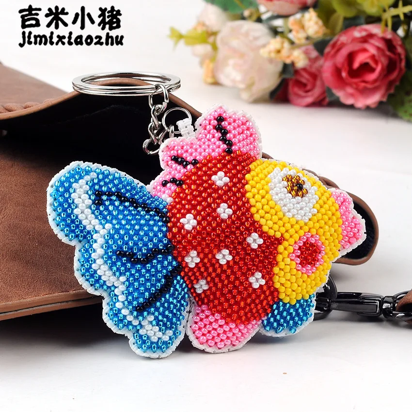 DIY Beaded Children Adult Toys embroidered keychain Hand-made cross-embroidered multi-color bubble fish goldfish new key buckle