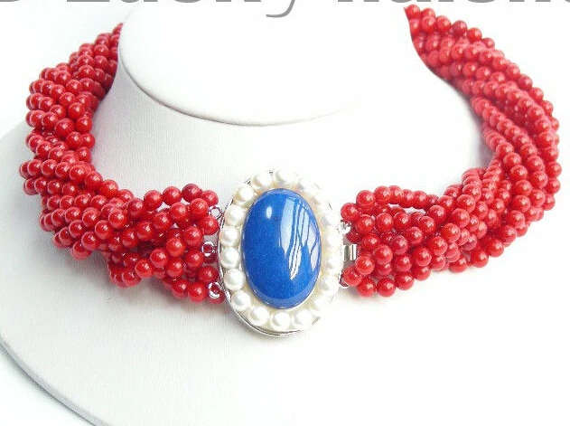 

shipping Hot sale Shipping>>>>>AAA 10Stds 100% natural red coral necklace lapis lazuli Fine Factory direct