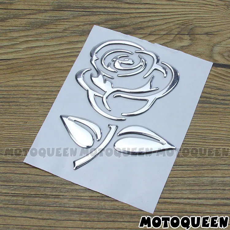 1Pcs 3D Chrome Rose Motorcycle Car Truck Stickers Emblem Helmet Decor Decals For Universal Haley Honda Yamaha Kawasaki Suzuki