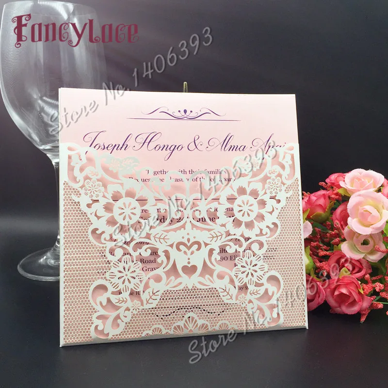 

50pcs Luxury Laser Cut Flower Wedding Invitations Cards Envelope Vintage Elegant Birthday Greeting Card Kit Event Party Supplier