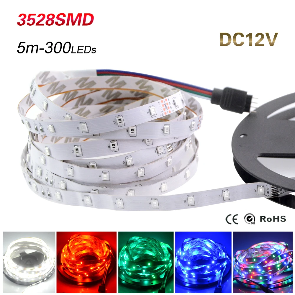 

New Arrival 5M 300Leds Non-waterproof RGB Led Strip Light 3528 SMD DC12V Flexible Light Led Ribbon Tape Home Decoration Lamp