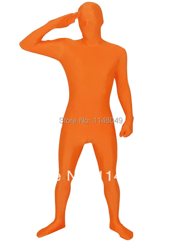 Laranja elastano corpo inteiro ternos zentai