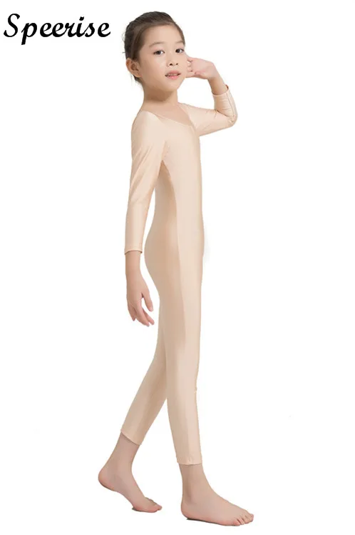 SPEERISE Children Fresh Long Sleeve Unitard Skin Tight Jumpsuit Spandex Full Body Scoop Neck Ballet Costumes for Kids