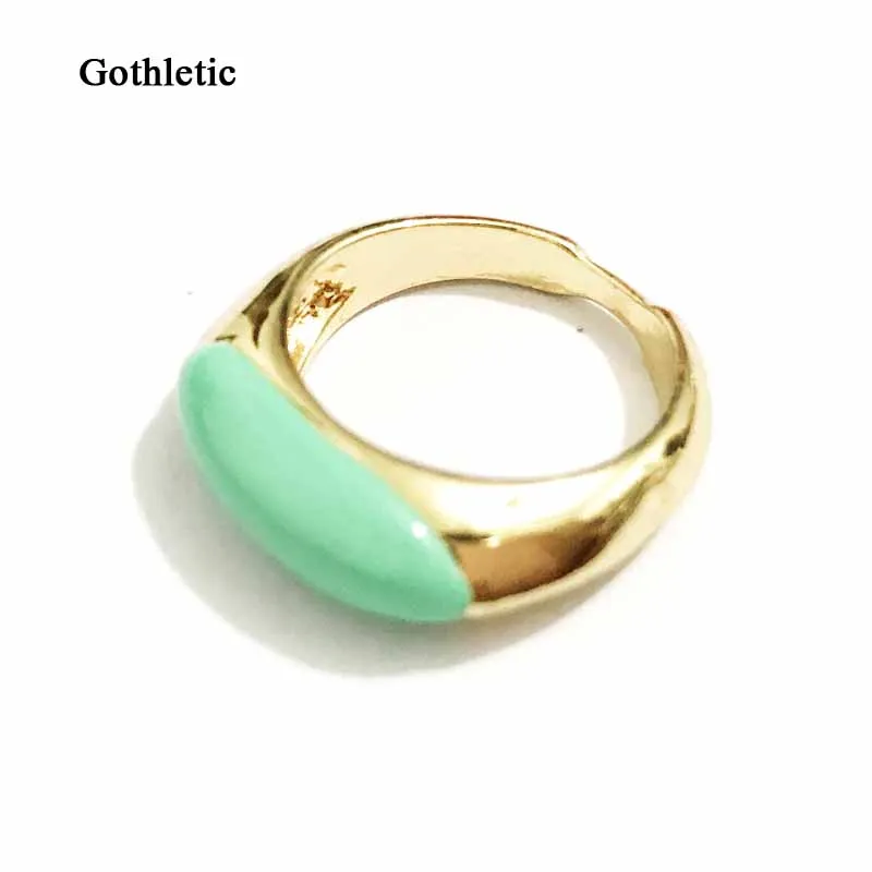 Gothletic Green Enamel Engagement Rings for Women Gold-color Metal Fingure Ring Fashion Summer Jewelry for Party Girls Gift