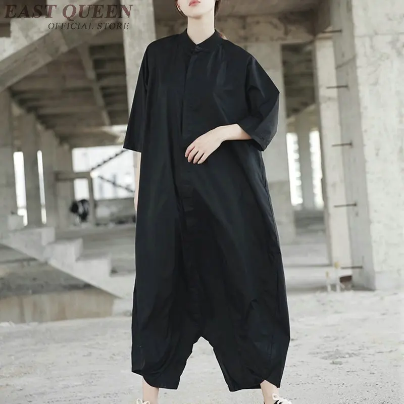 Vrouwen losse jumpsuits modieuze streetwear effen polyester rompertjes vrouwen jumpsuit combineren volledige lengte met pocket DD483 F