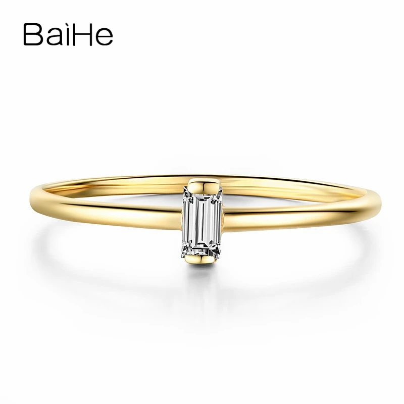 

BAIHE Solid 14K Yellow Gold 0.05CT H/SI Ladder side Natural Diamonds Engagement Gift Trendy Fine Jewelry Diamond Ring For Women