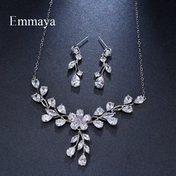 Emmaya Brand Luxury Plant Cubic Zircon Water Drop Pendant Crystal Earrings Necklace Set For Women Popular Bride Jewelry Gift