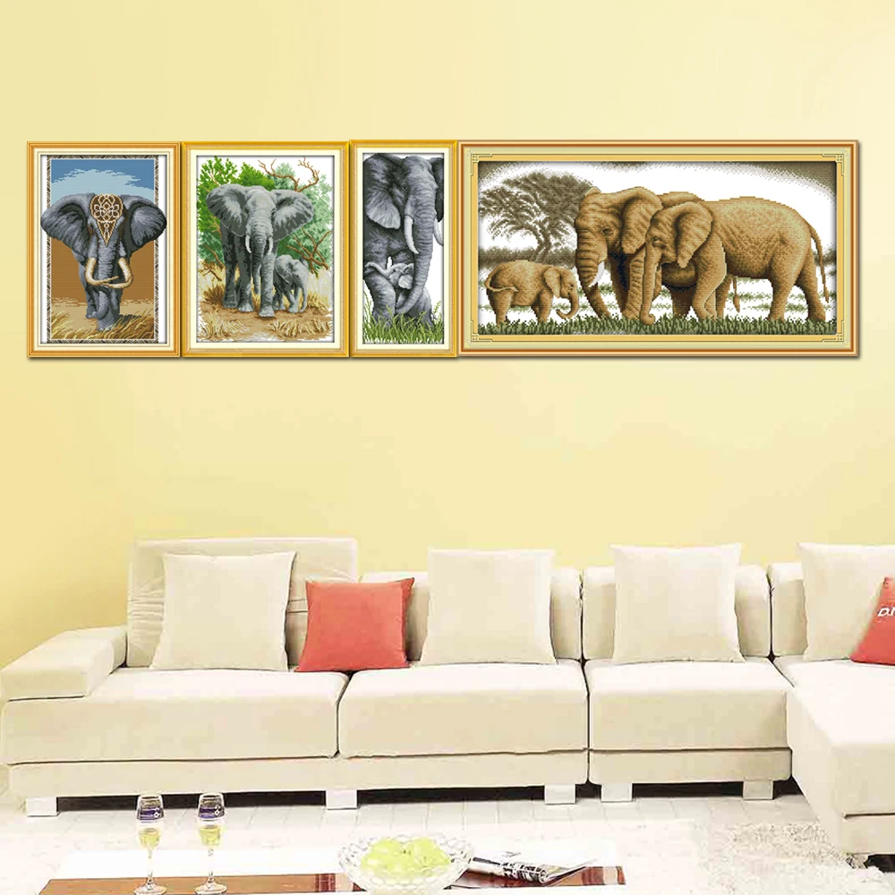 Joy Sunday-Elephant Home Decor, Elephant King, madre e figlio, A Happy Family kit punto croce, D540, D548(1), D549(2), D713