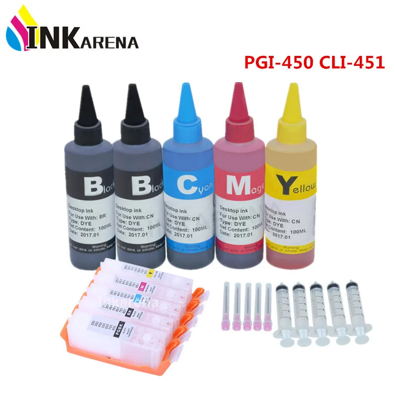 500ml bottle Dye Ink + PGI-450 CLI-451 Refillable ink For Canon PIXMA IP7240 MG5440 MG5540 MG6440 MG6640 MG5640 IX6840 Printer