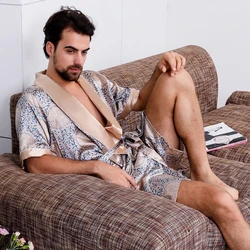 Batas de dormir informales y sedosas para hombre, Kimono elegante, cómodo y suave, ropa de casa Yukata para verano