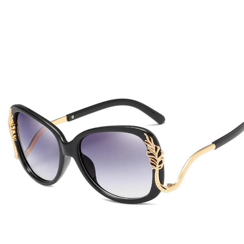 New lady's  Sunglasses fashion trend big frame frog mirror curved metal branch decoration mirror leg anti UV glasses