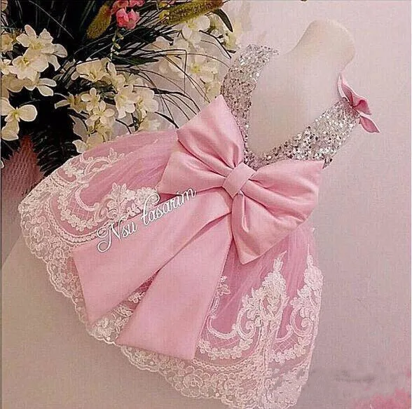 Robe à paillettes scintillantes argentées pour bébé fille, rose, robe de fête d'anniversaire avec nœud, mère, fille, assortie à tout ce qui a un grand nœud