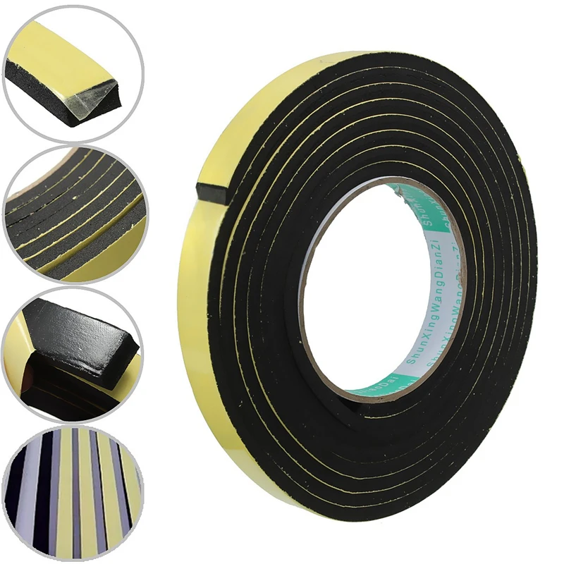 MTSPACE 2 Meters Window Door Foam Adhesive Draught Excluder Strip Sealing Tape Adhesive Tape Rubber Weather Strip E/D/I-type