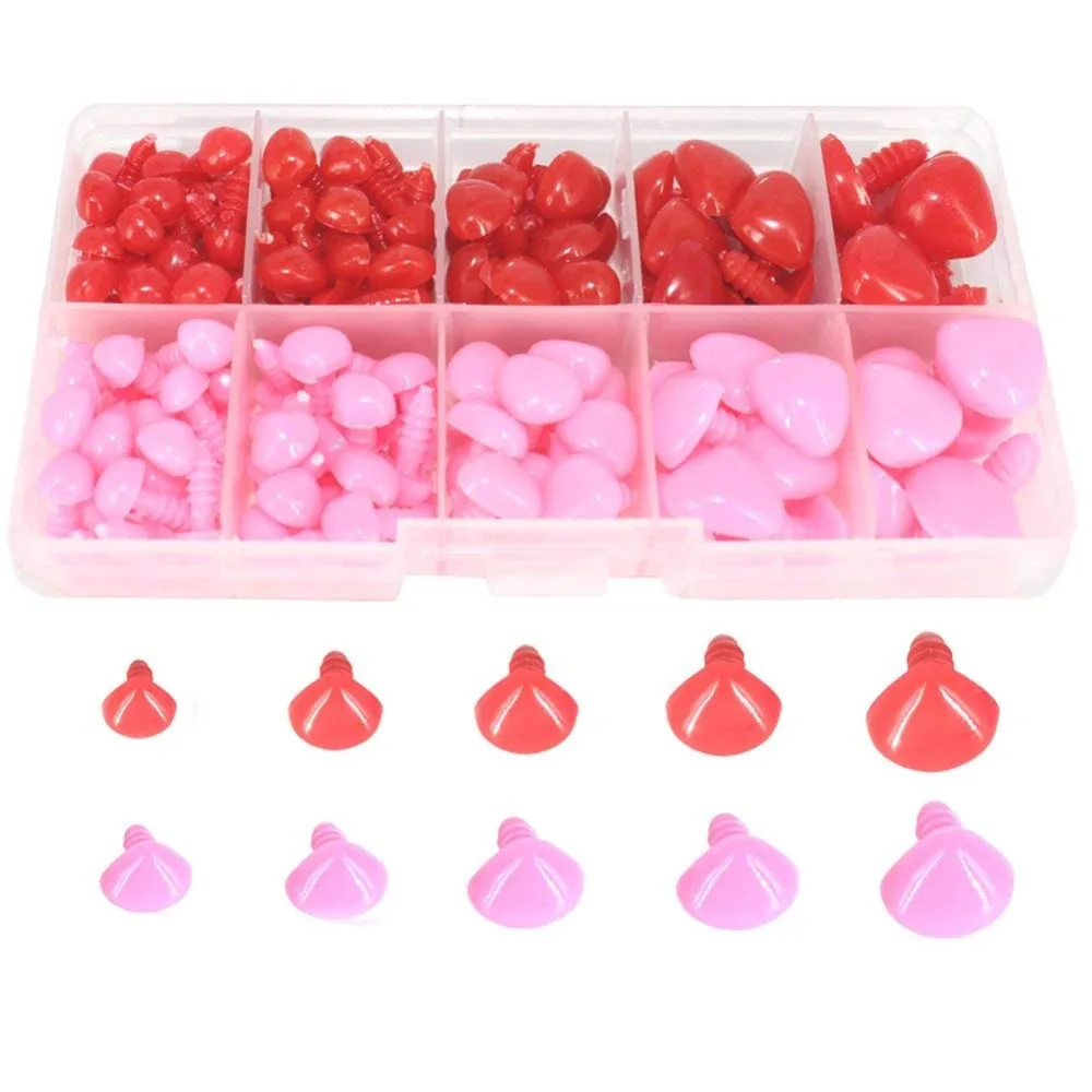 130pcs 8/9/11/15/16mm Pink and Red Plastic Safety Nose D-shape Craft Nose for Doll Puppet Making DIY Doll toys Accessories