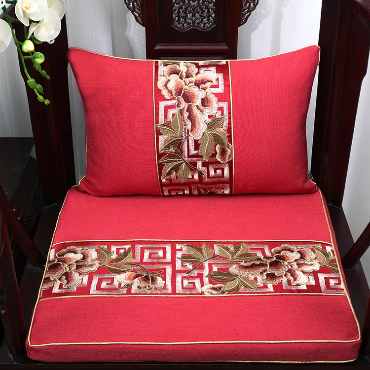 

Custom Fine Embroidery Peony Flower Seat Cushion Dining Chair Pad Comfort Sofa Armchair Mat Home Office Decorative Lumbar Pillow