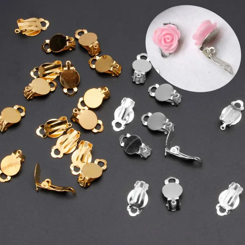 50Pcs Flat Round Tray Clip-on Earring Converter DIY Earring Pierced into Clip on