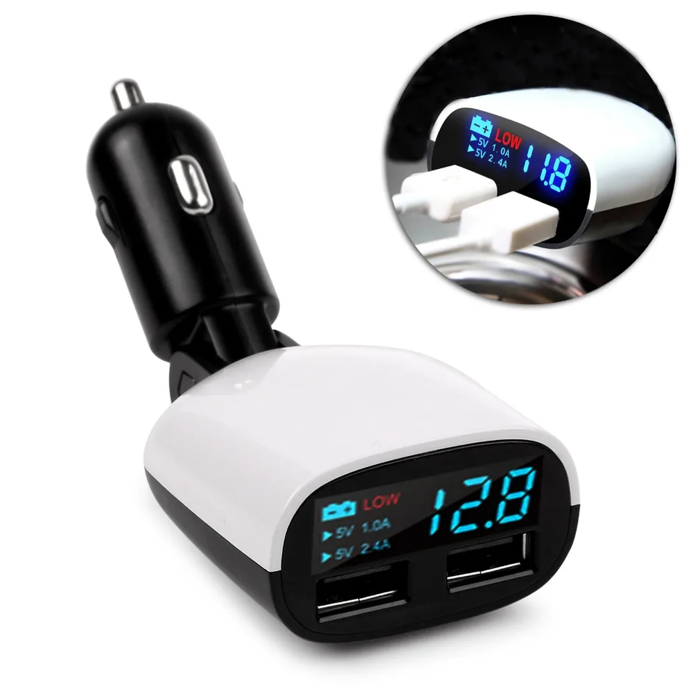 

Universal Dual USB Car Charger Adapter 2.4A+1.0A Voltage Monitor Car-Charger For iPhone 5 6 6S Plus Ipad Samsung Tablet Charger