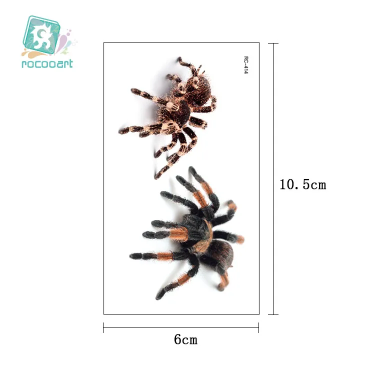 Rocooart-tatuaje de araña 3D, pegatinas temporales de escorpión para Halloween, Tatuajes falsos, arte corporal, Tatuajes de broma, Tatuajes temporales