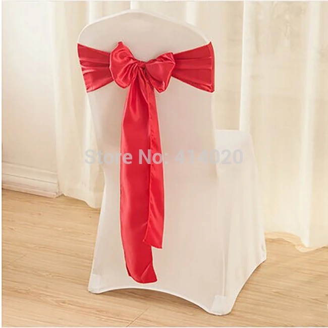 Wholesale 100pcs Red  15X275Cm Satin Chair Sashes Bows Ribbon  Wedding Decoration Free shipping Free Shipping With FedEx Ups EMS