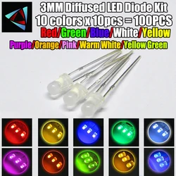 100pcs (10 colori x 10pcs) 3 millimetri Misty LED Diffuso Kit 3 millimetri 3V Bianco Caldo Rosso Verde Blu Giallo Arancione Viola UV Rosa