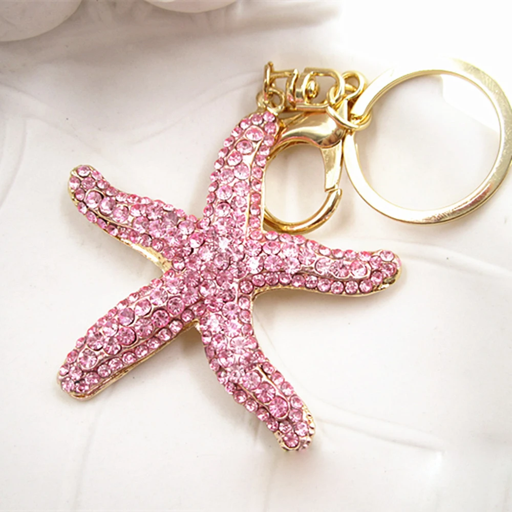 Fashion full Crystal Rhinestone Starfish Keychain for Women\'s Bags Decoration Pendants Accessories Car keyrings Jewelry