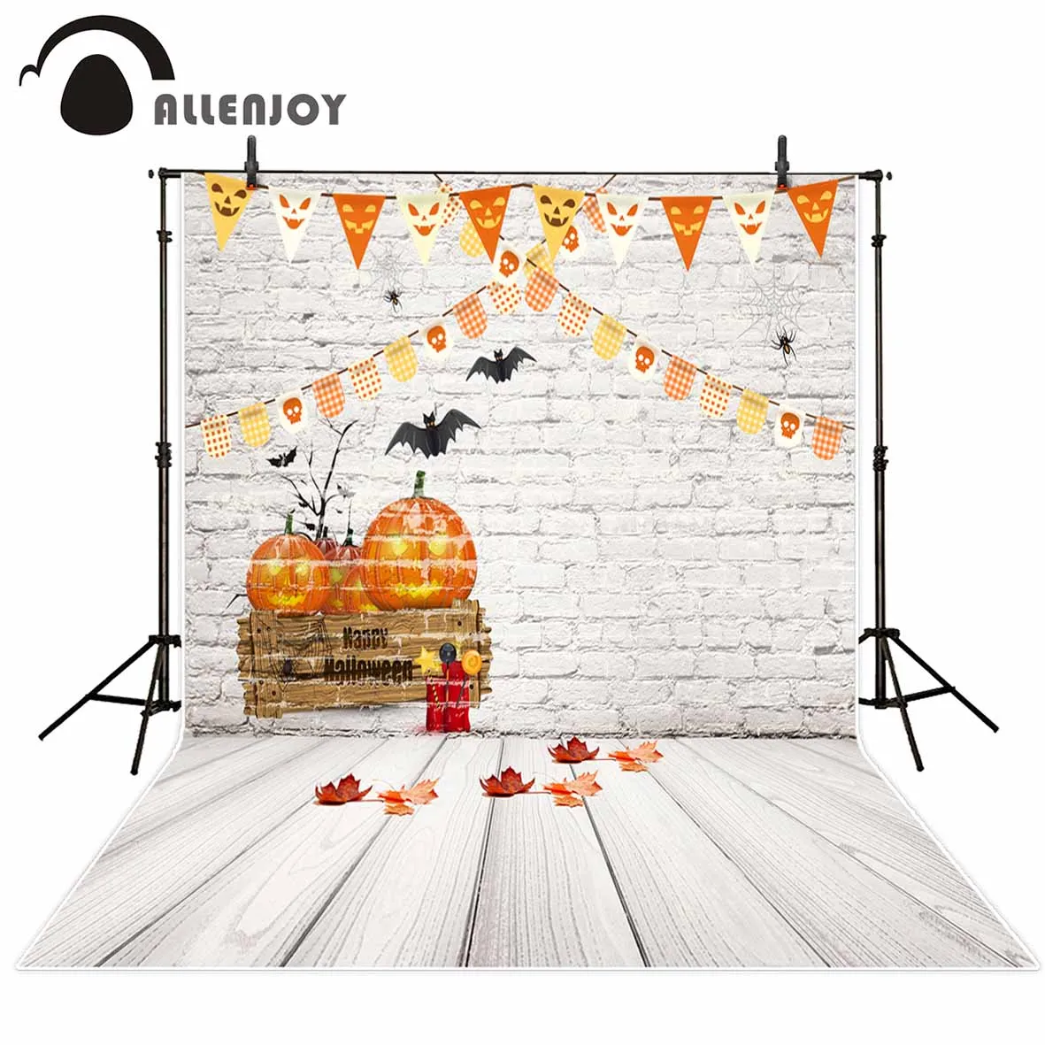 Allenjoy photo backdrops Brick Wall Flags Maple Leaf Pumpkin Head Halloween background newborn original design photobooth