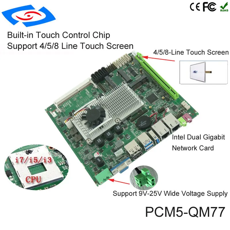 Intel QM77 Chipset Dual Lan Industrial Embedded Mini Motherboard With 6 Serial Ports Support 3G WIFI Mainboard