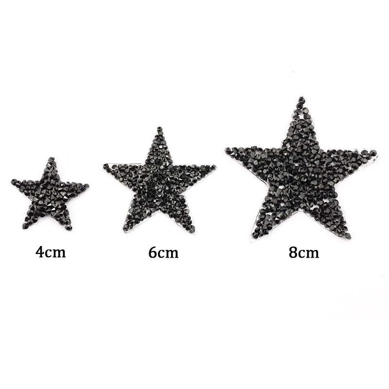 4/6/8cm Hotfix Rhinestones Heart Star Patches For Clothes Iron On Applique Decoration 5/10 pcs Colorful Stars for DIY Craft