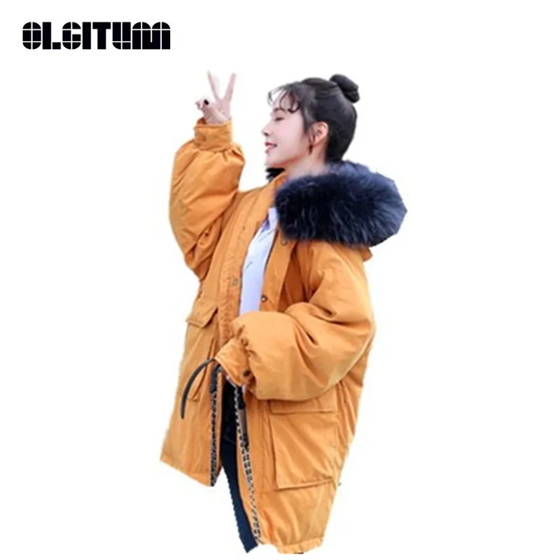 New 2020 Winter Women Long Cotton Jacket Korean Large Fur Collar Down Cotton Padded Bread Clothes Female Winter Outwear M-2XL