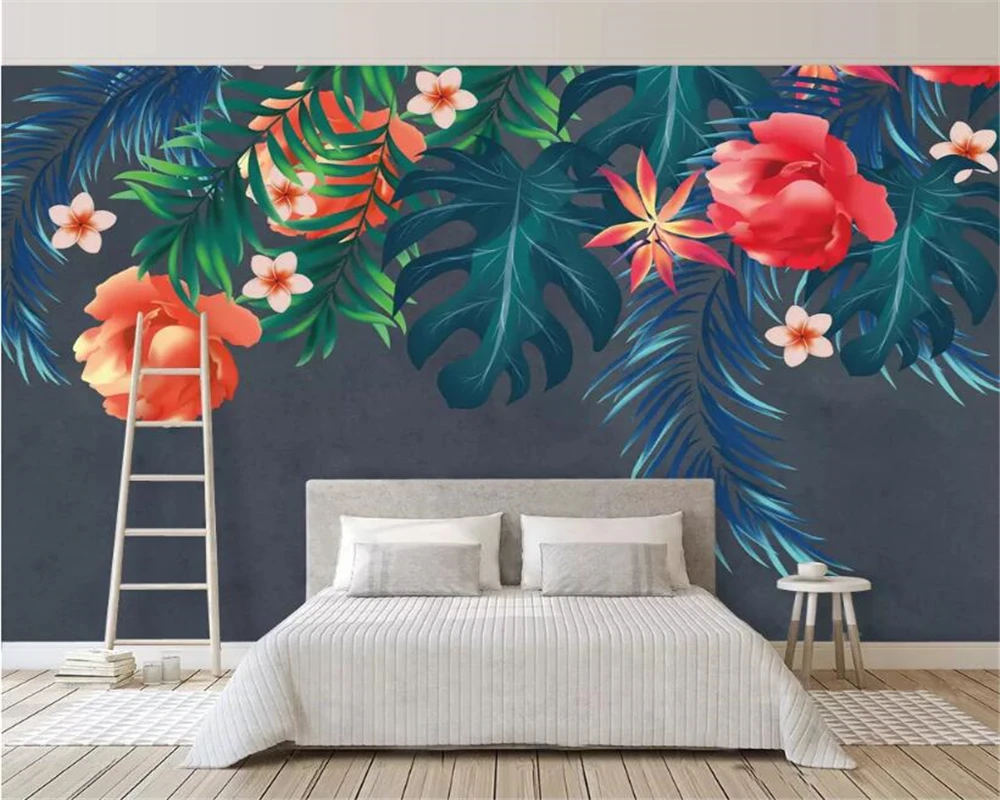 Custom large mural 3D wallpaper Bedroom living room tropical rainforest flowers hand painted wallpaper for kids room