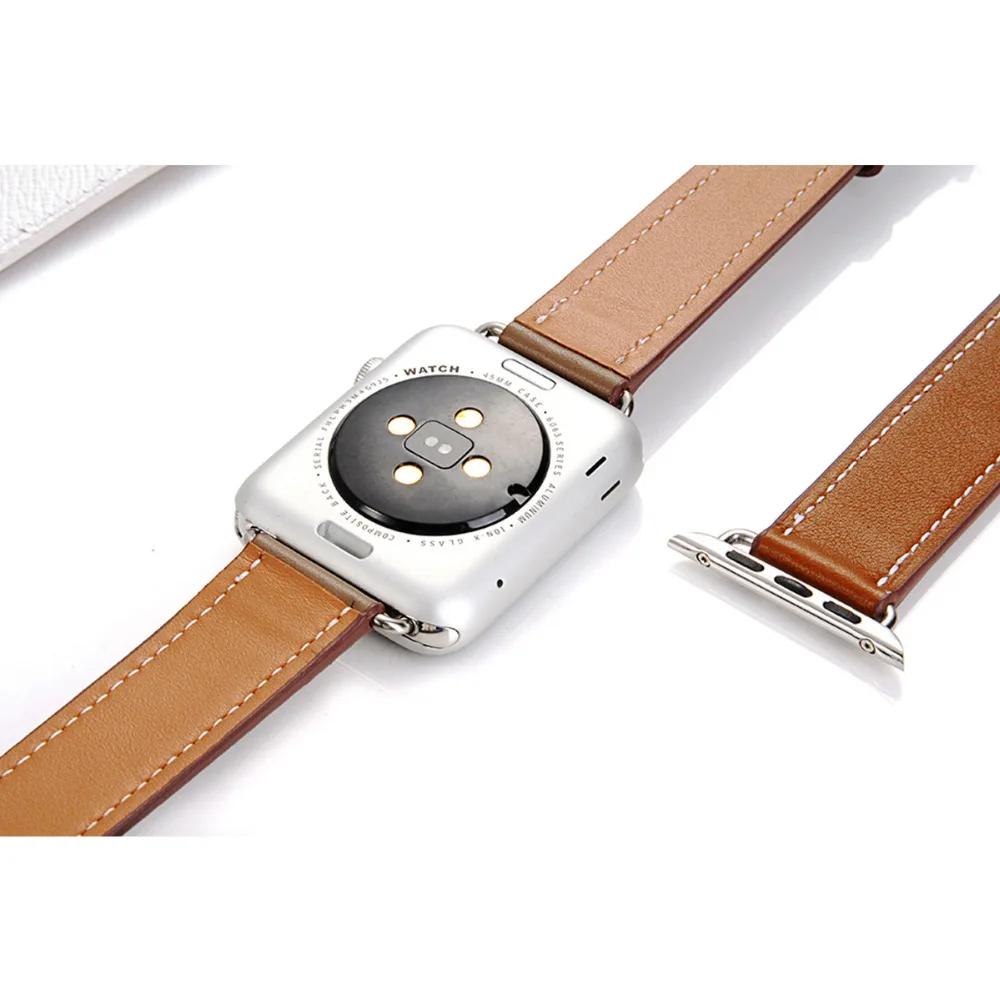 Double tour for Apple watch band 44mm 40mm 45mm 41mm 42mm 38mm Genuine Leather correa bracelet iWatch series 3 4 5 se 6 7 strap