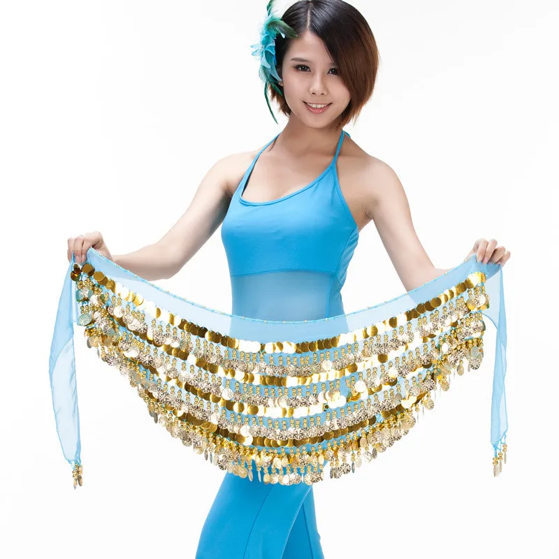 Lady Women Belly dance Costume bellydance Hip Scarf belly dancing belt With Gold Coins adult waist chain accessories dancwear