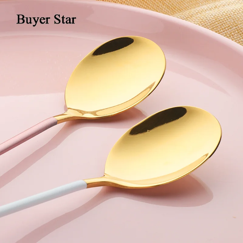 Buyer Star 5 Colors Stainless Steel Spoon 1 pcs Gold Spoon for Ice Cream Dinner Tableware Gold Plated Dessert Tea Coffee Spoons