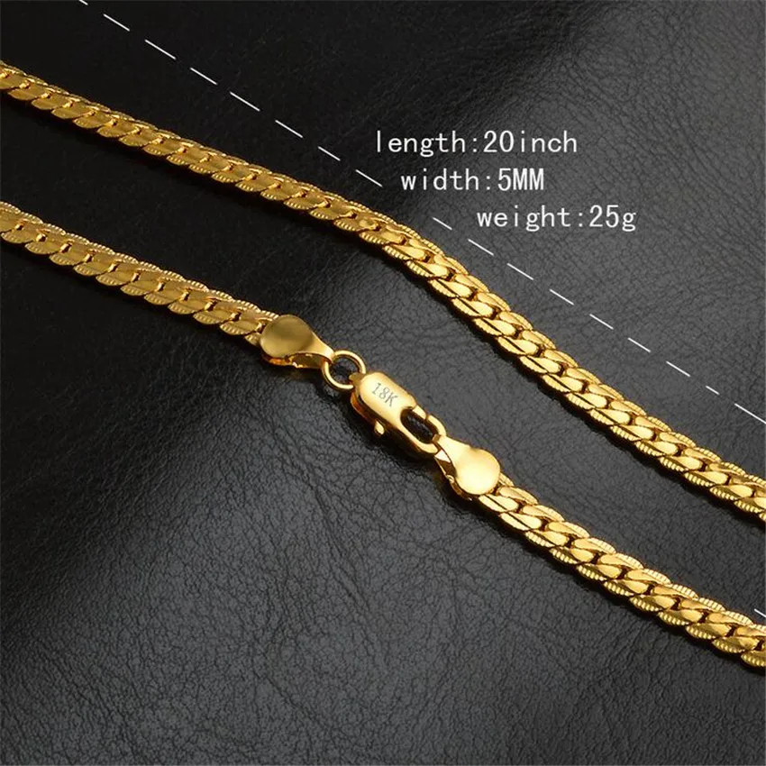 Gold Chain Rough Necklace Hot Long Necklace Fashion Jewelry 18K  5MM 50CM 20inch Men Chain Necklace Wholesale