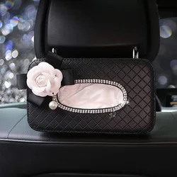 Rhinestone Flower Car Tissue Box Holder Auto Seat Back Headrest Hanging Tissue Case Organizer Crystal Car Styling Accessories